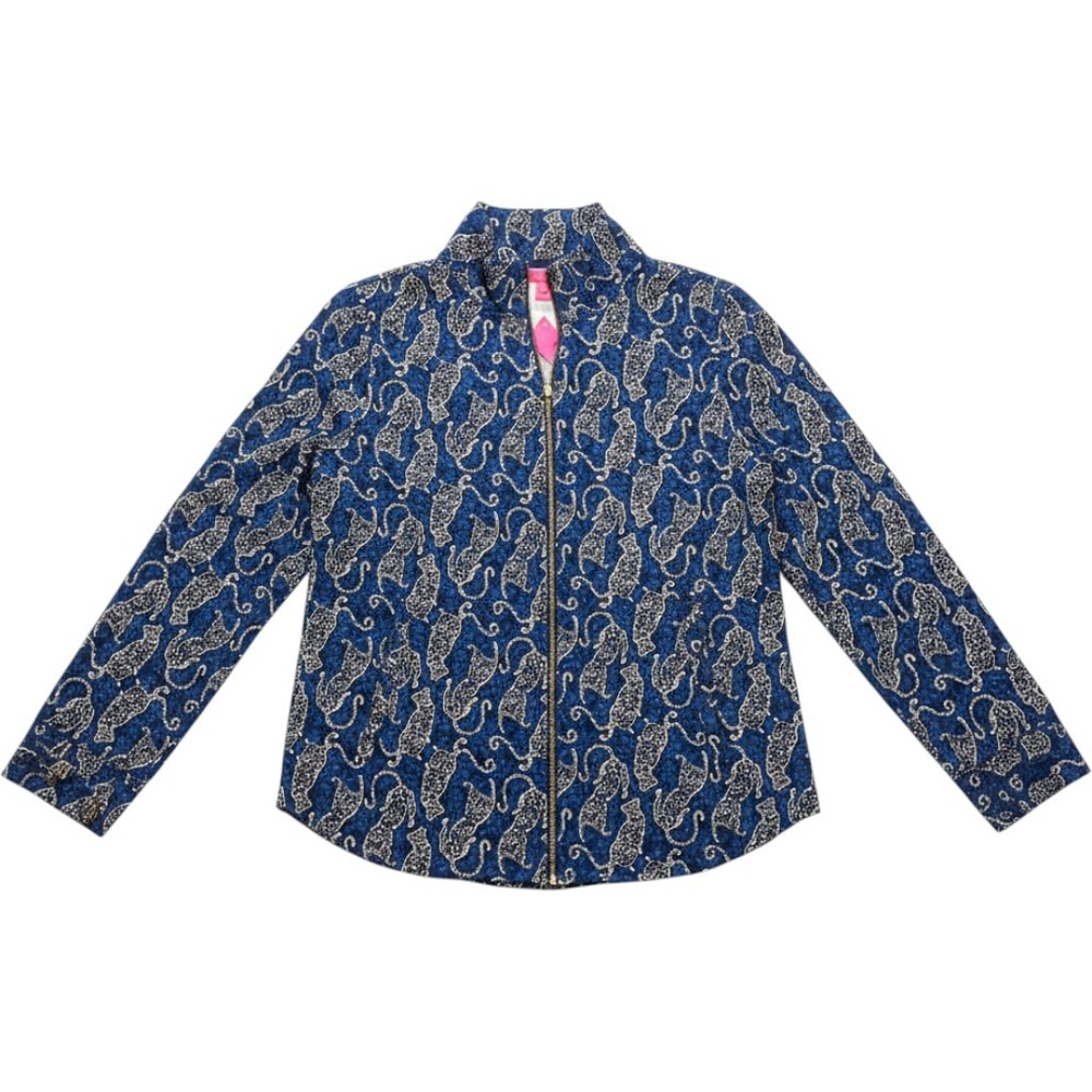 Lilly Pulitzer UPF 50+ Blue Leopard Print Full Zip Jacket Leona Small NWT